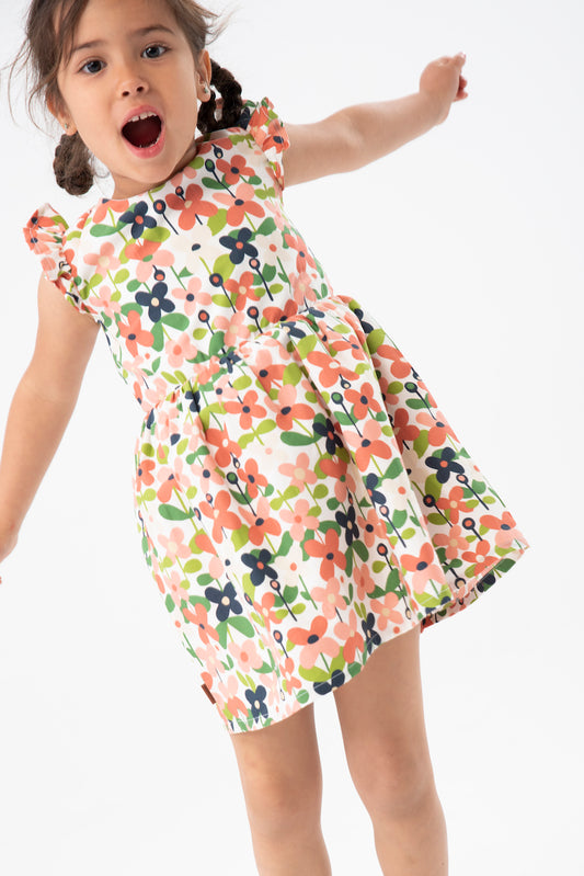 Vestido satén flores mini niña