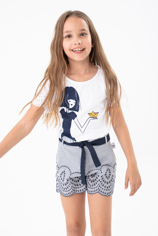 Conjunto blusa con short popelín azul niña jr