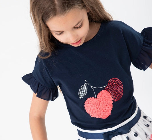 Blusa azul stretch cereza niña jr