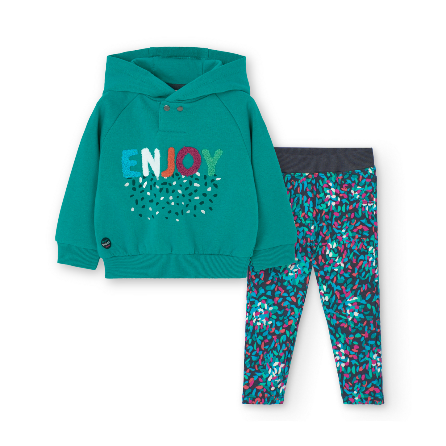 Conjunto de sudadera aqua con pantalón de felpa estampado para mini niña