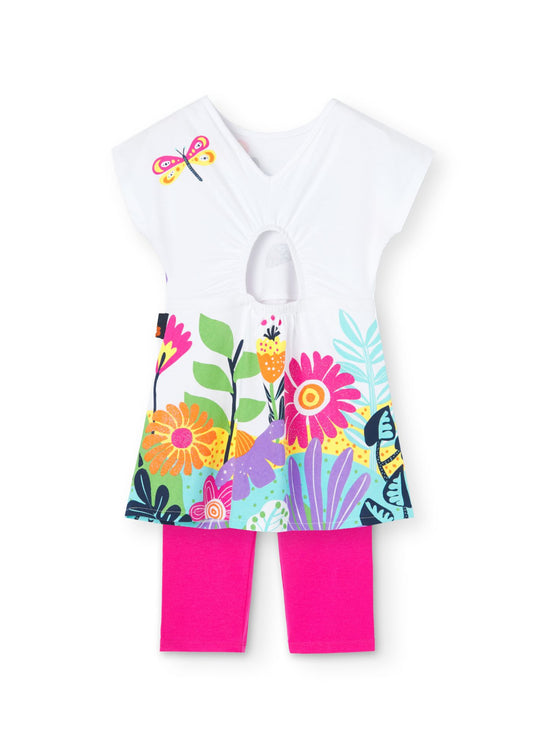 Vestido stretch flores con leggings corto mini niña y niña jr