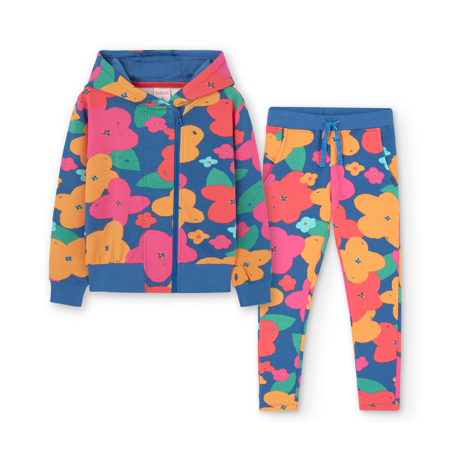 Conjunto floral de sudadera con pantalón de felpa para mini niña y niña jr