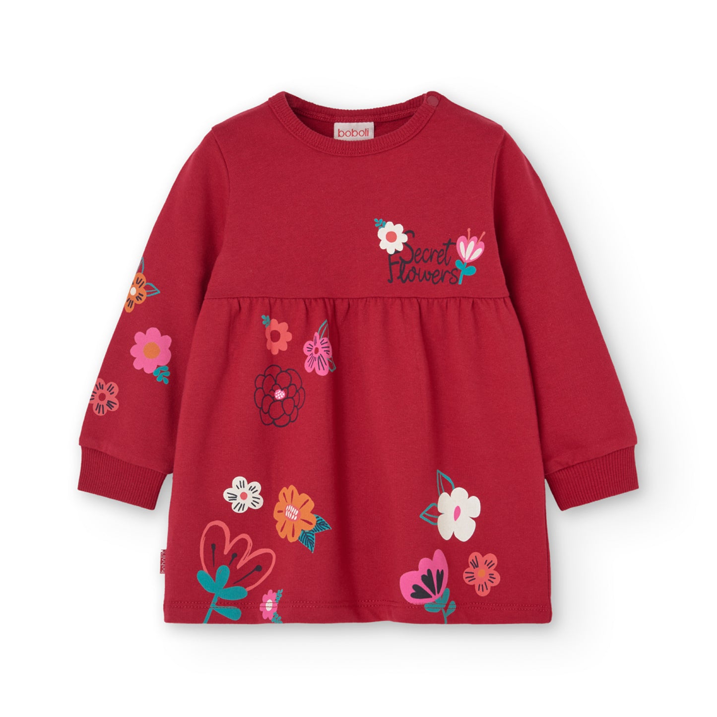 Vestido rojo de felpa con mallas de colores para mini niña