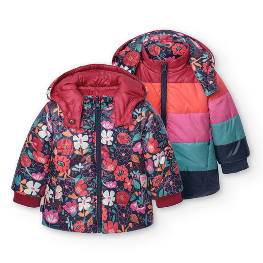 Chamarra floral reversible con capucha para mini niña