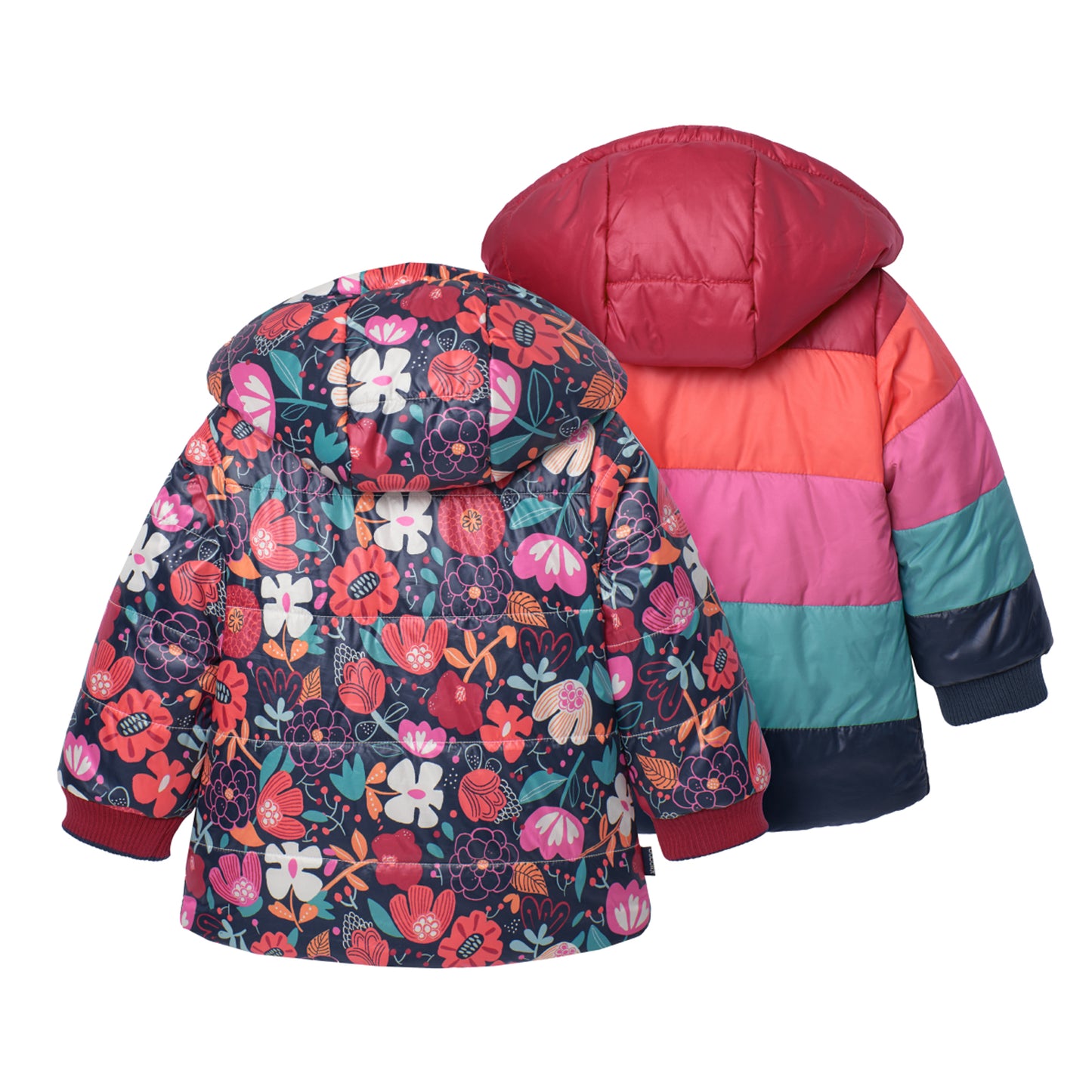 Chamarra floral reversible con capucha para mini niña