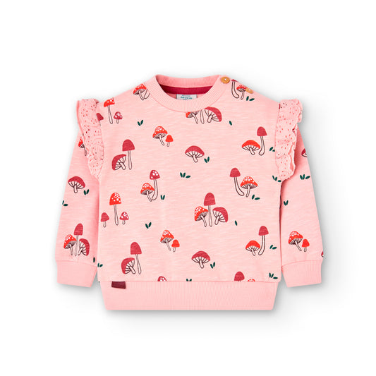 Sudadera felpa rosa estampada hongos mini niña