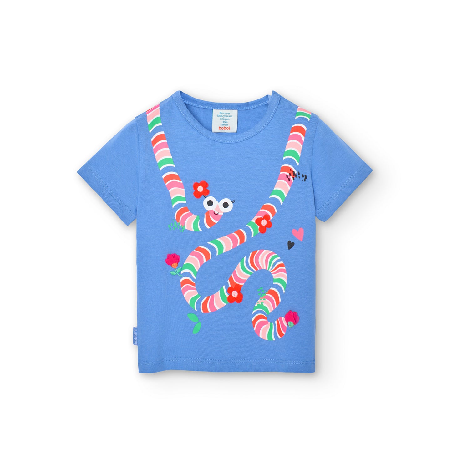 Camiseta azul estampada mini niña