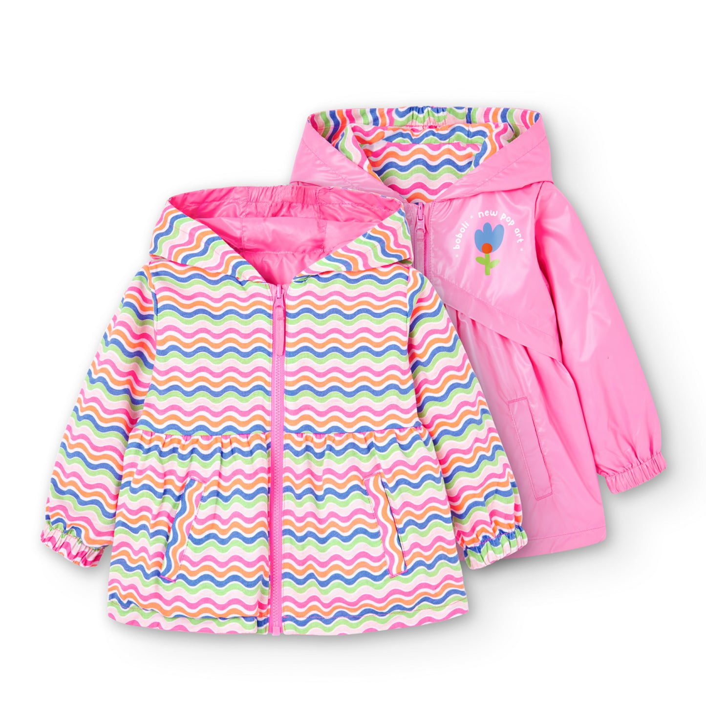 Chamarra impermeable reversible rosa mini niña