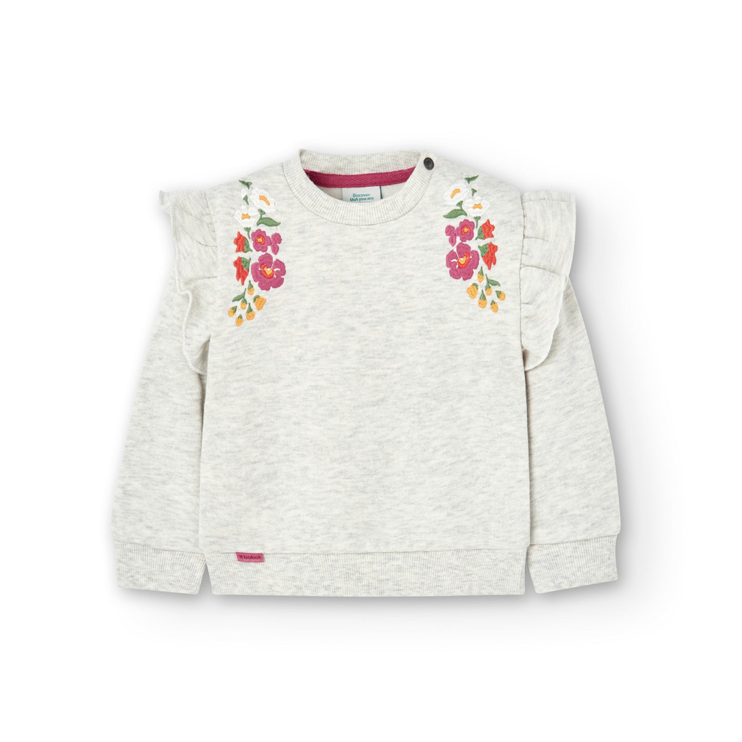 Sudadera felpa crudo con flores mini niña