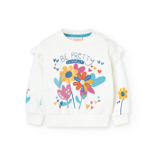 Sudadera de felpa blanca con flores para mini niña