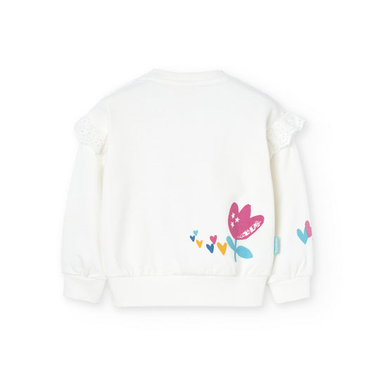 Sudadera de felpa blanca con flores para mini niña