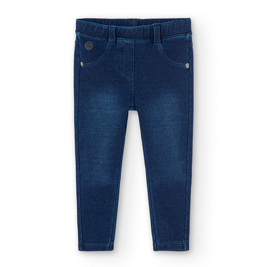 Pantalón felpa denim stretch azul marino mini niña