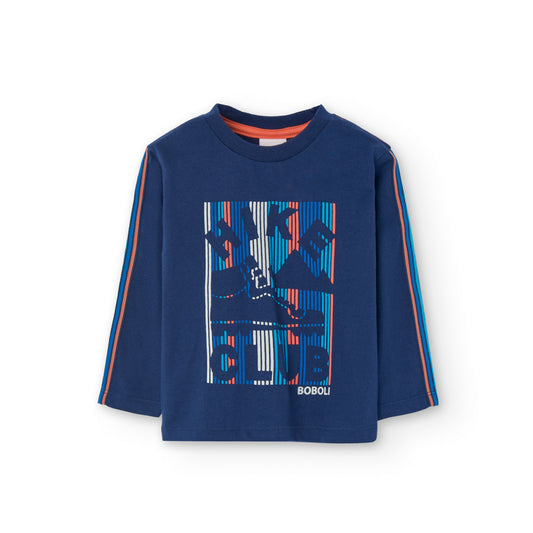 Playera azul marino estampada para mini niño