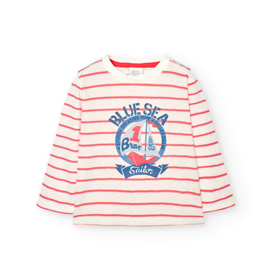 Playera punto fantasía rayas mini niño