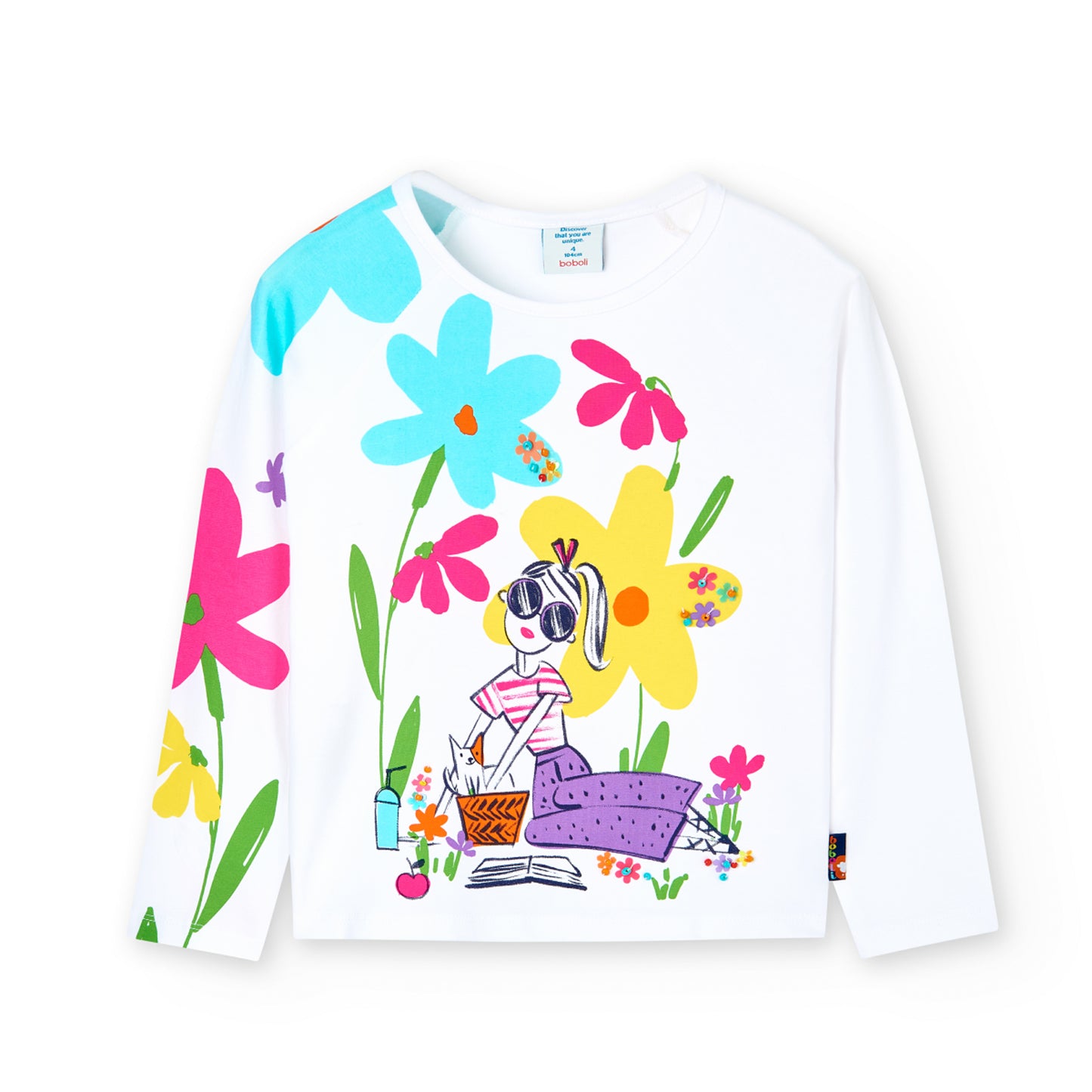 Blusa blanca estampada manga larga mini niña y niña jr