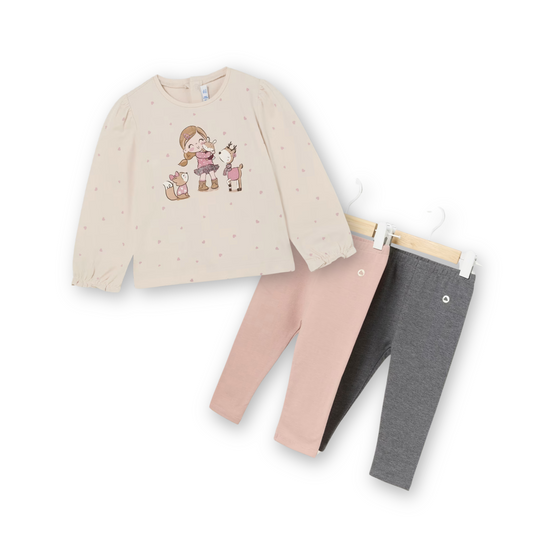 Conjunto 3 piezas blusa con leggings para bebé niña