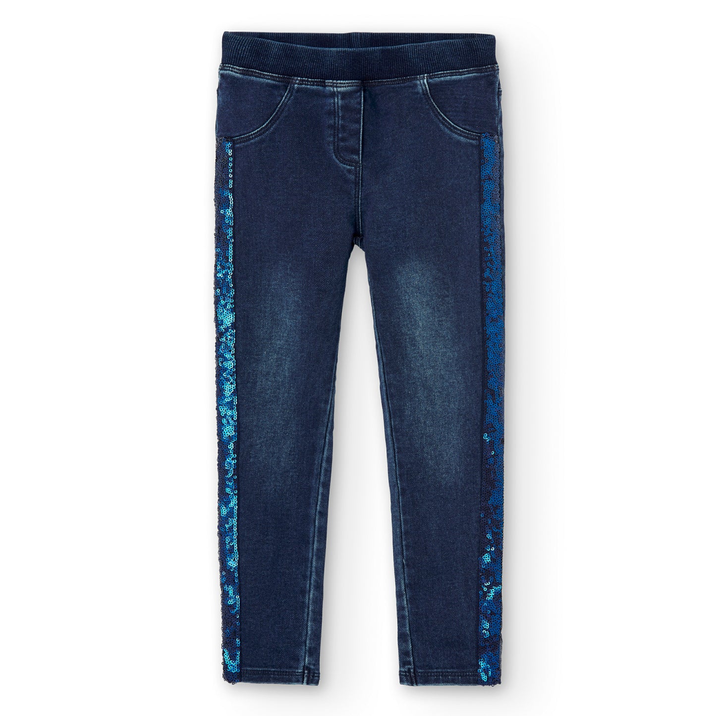 Pantalón azul denim stretch lentejuelas niña jr