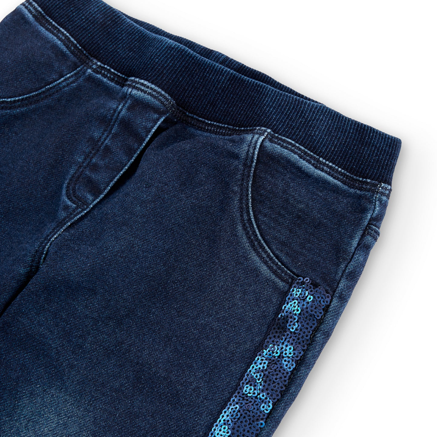 Pantalón azul denim stretch lentejuelas niña jr