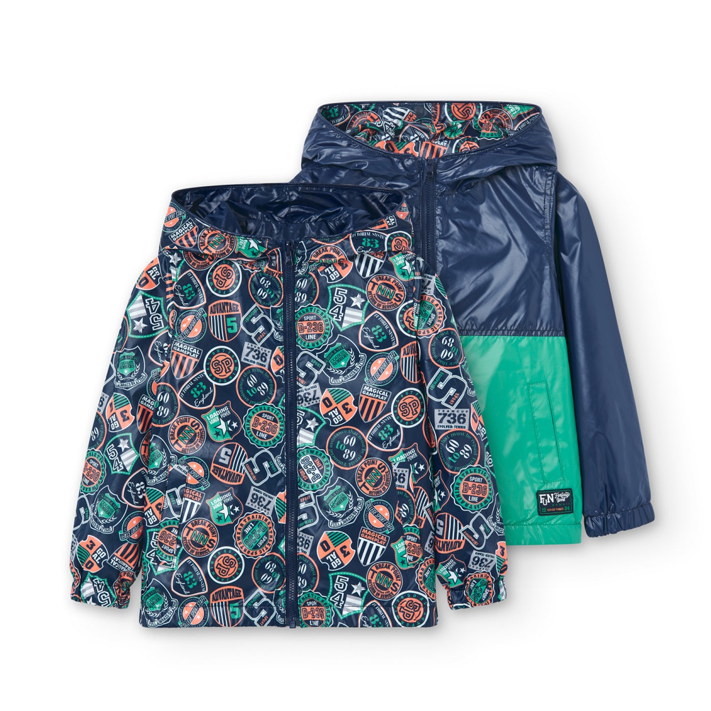 Impermeable reversible azul con verde mini niño y niño jr