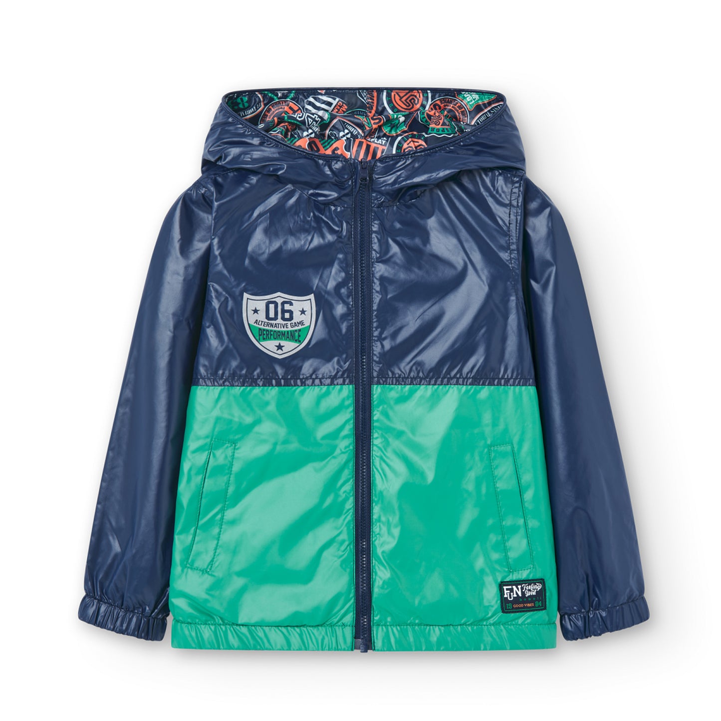 Impermeable reversible azul con verde mini niño y niño jr