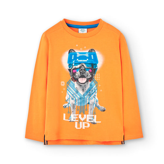 Playera naranja estampado perro niño jr