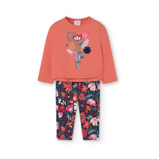 Conjunto de blusa con pantalón de felpa flores para mini niña