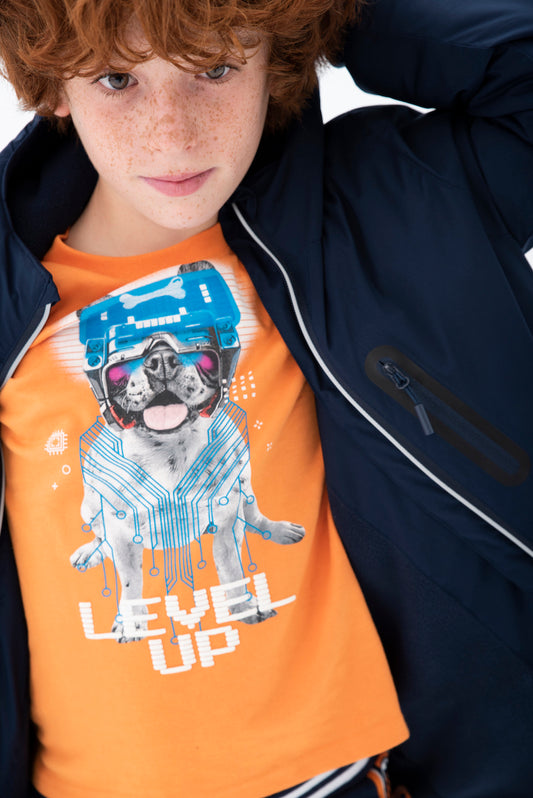 Playera naranja estampado perro niño jr