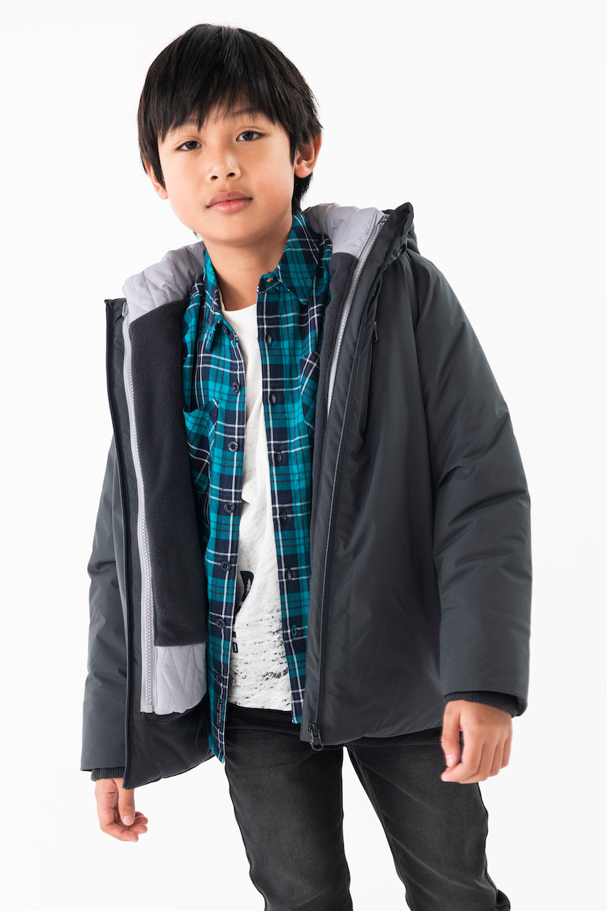 Chamarra impermeable gris con chaleco para niño jr