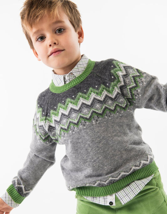 Suéter jacquard gris para mini niño