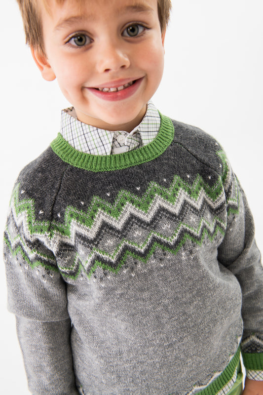 Suéter jacquard gris para mini niño