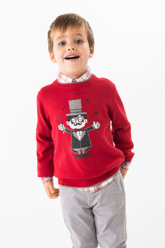 Suéter jacquard rojo para mini niño