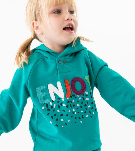 Conjunto de sudadera aqua con pantalón de felpa estampado para mini niña