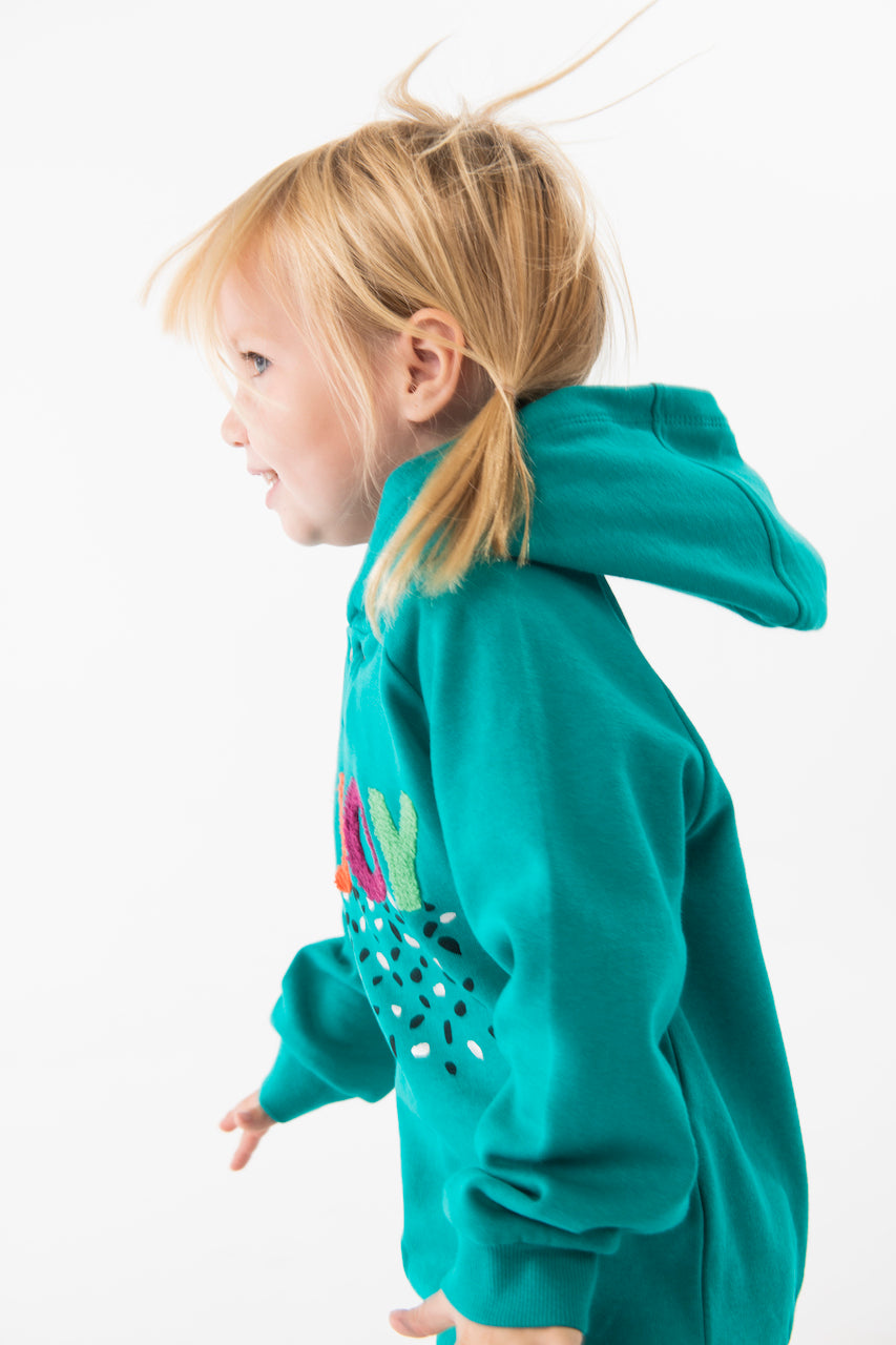 Conjunto de sudadera aqua con pantalón de felpa estampado para mini niña