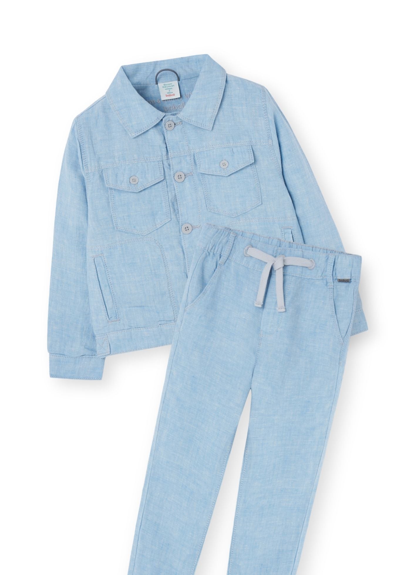 Conjunto de lino azul cielo niño jr