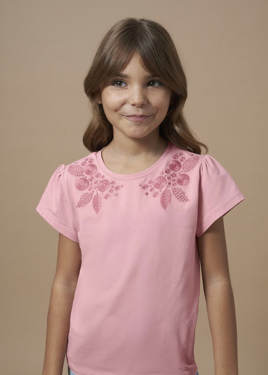 Blusa rosa flores bordadas niña jr