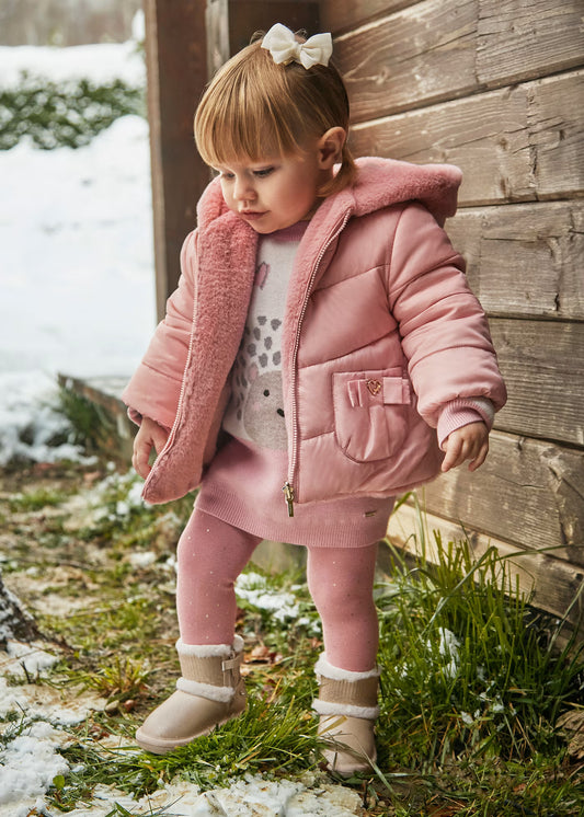 Chamarra rosa reversible para bebé niña