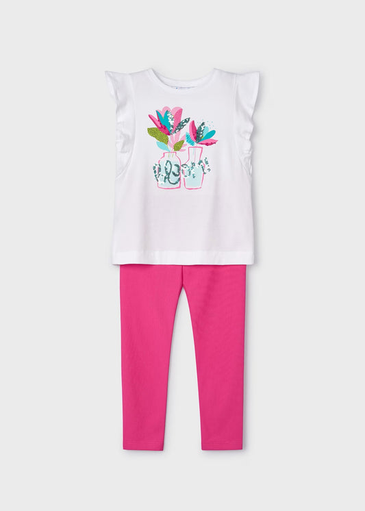 Conjunto fucsia blusa con leggings mini niña