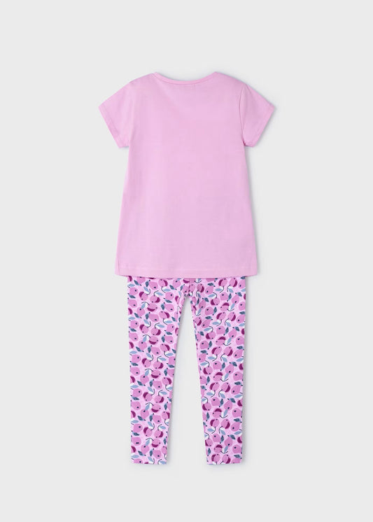 Conjunto rosa malva blusa con leggings mini niña