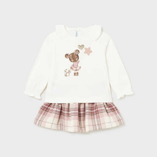 Conjunto blusa con falda cuadros para bebé niña