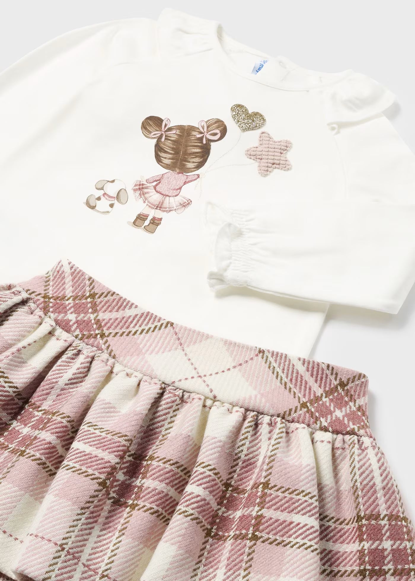 Conjunto blusa con falda cuadros para bebé niña