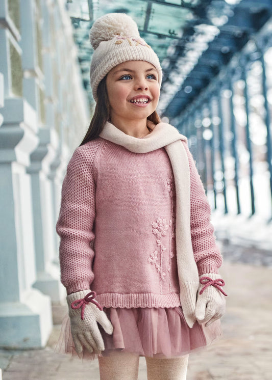 Vestido rosa combinado tul para mini niña