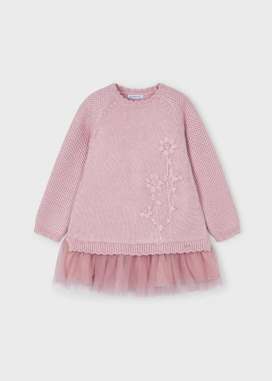 Vestido rosa combinado tul para mini niña