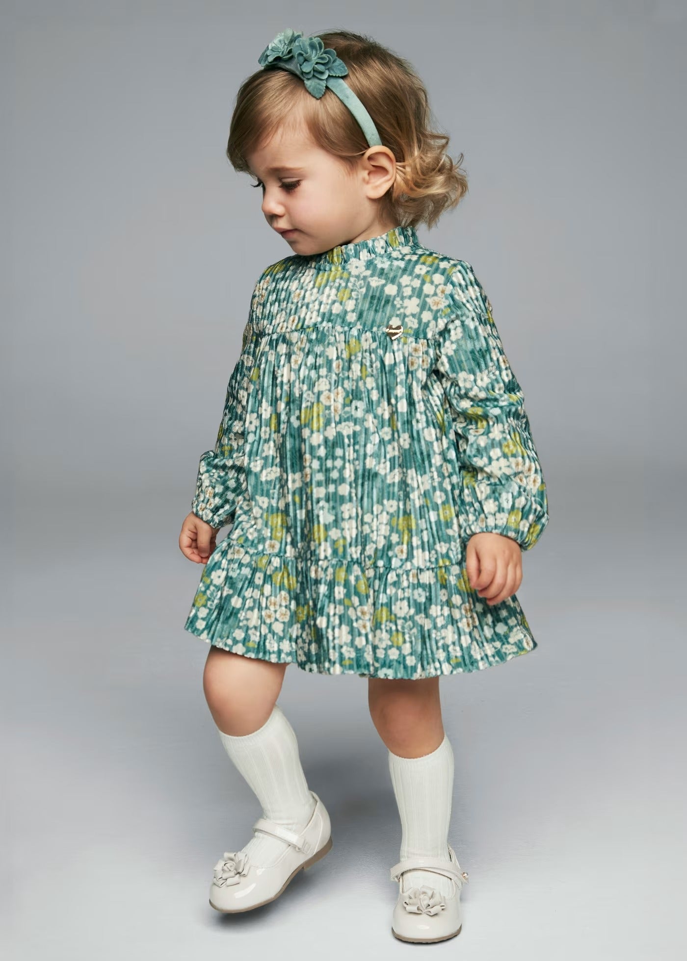 Vestido terciopelo floral agata para bebé niña