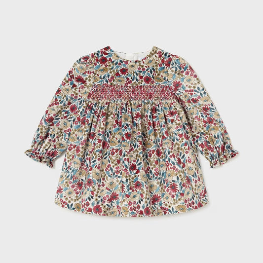 Vestido terciopelo floral para bebé niña