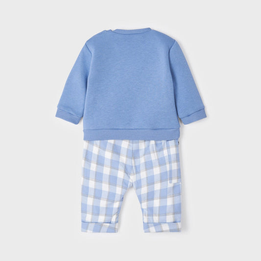 Conjunto azul cielo con pantalón de cuadros NB niño