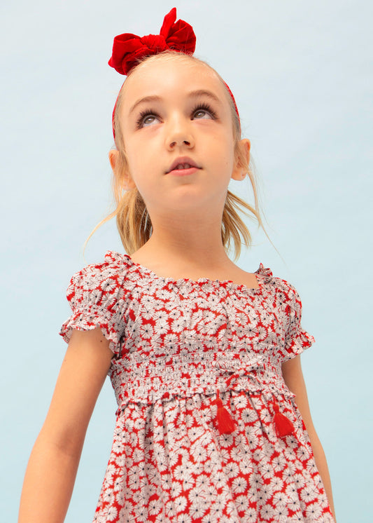 Vestido rojo estampado de algodón sostenible para mini niña