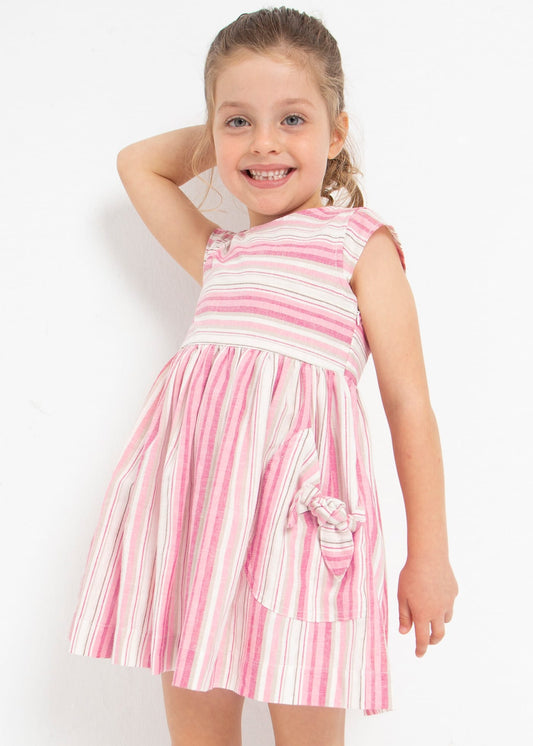 Vestido rosa estampado de lino para mini niña