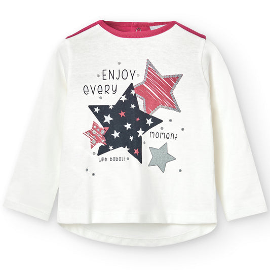 Camiseta manga larga estampado estrellas mini niña