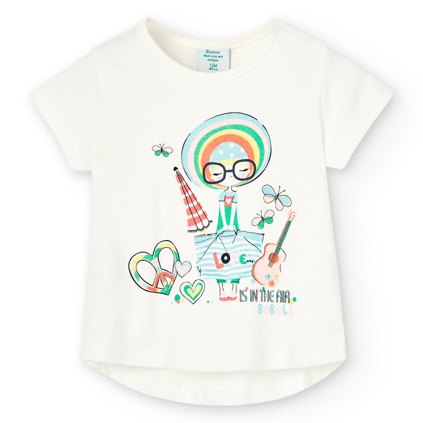 Blusa blanca estampada manga corta mini niña