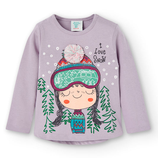 Camiseta lila estampada Snow mini niña